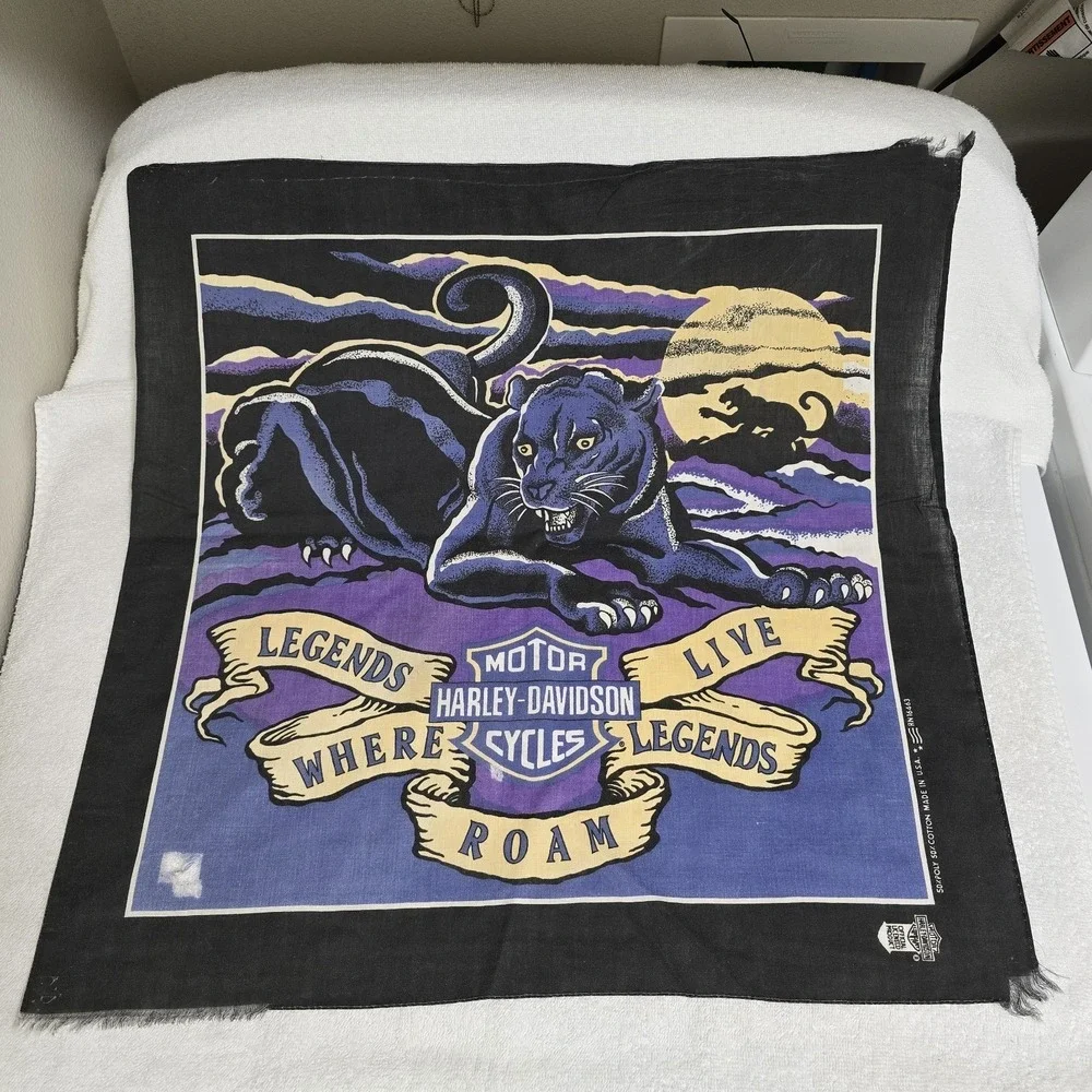 VTG 80s Harley Davidson Bandana Purple Panther Legends Live Where Roam +‎ Miller